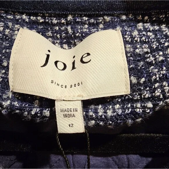 JOIE Womens Navy Pocketed Lined Collarless Cuffed Button Down Jacket Sz 12 NWT - Picture 4 of 7